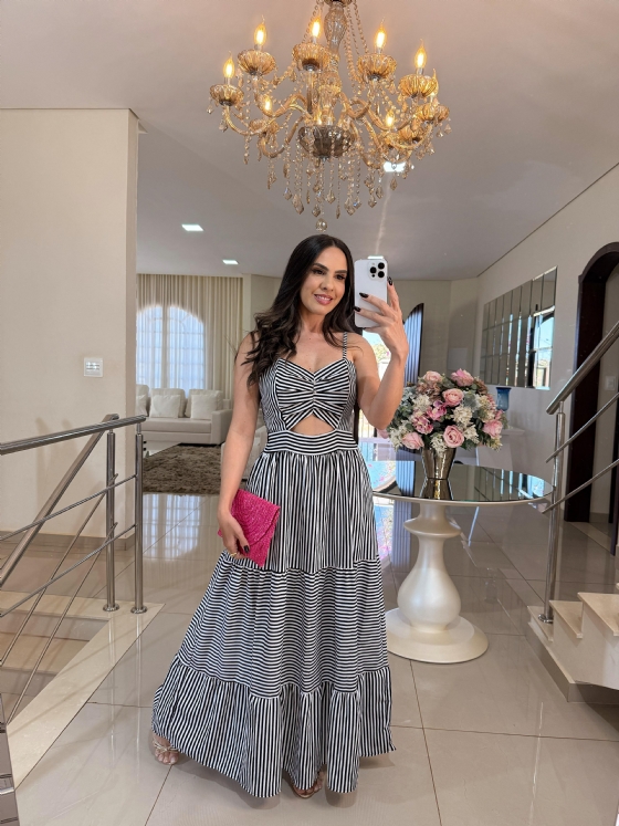 Vestido Francisca Listrado Preto