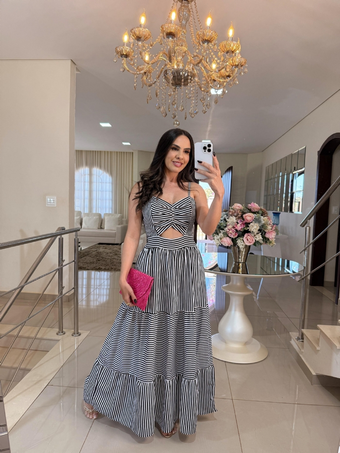 Vestido Francisca Listrado Preto