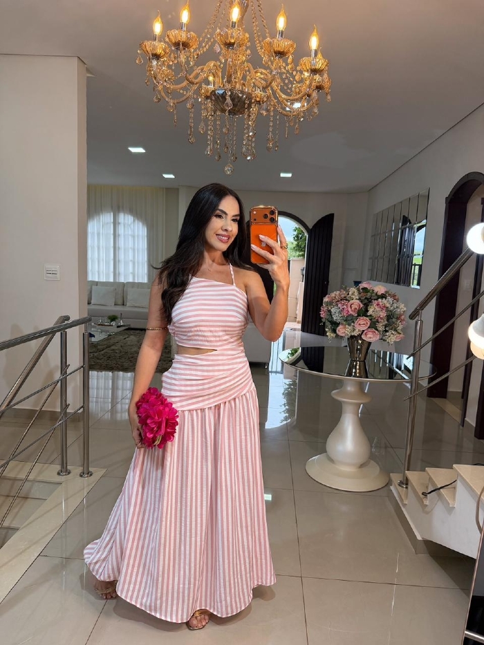 Vestido Francini Listrado Rosa