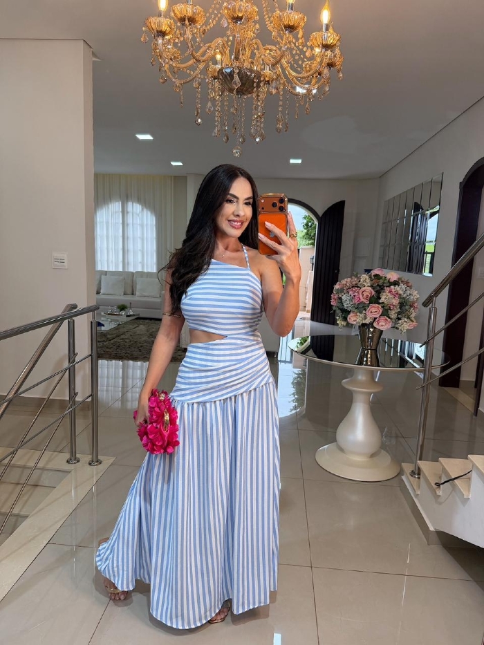 Vestido Francini Listrado Azul