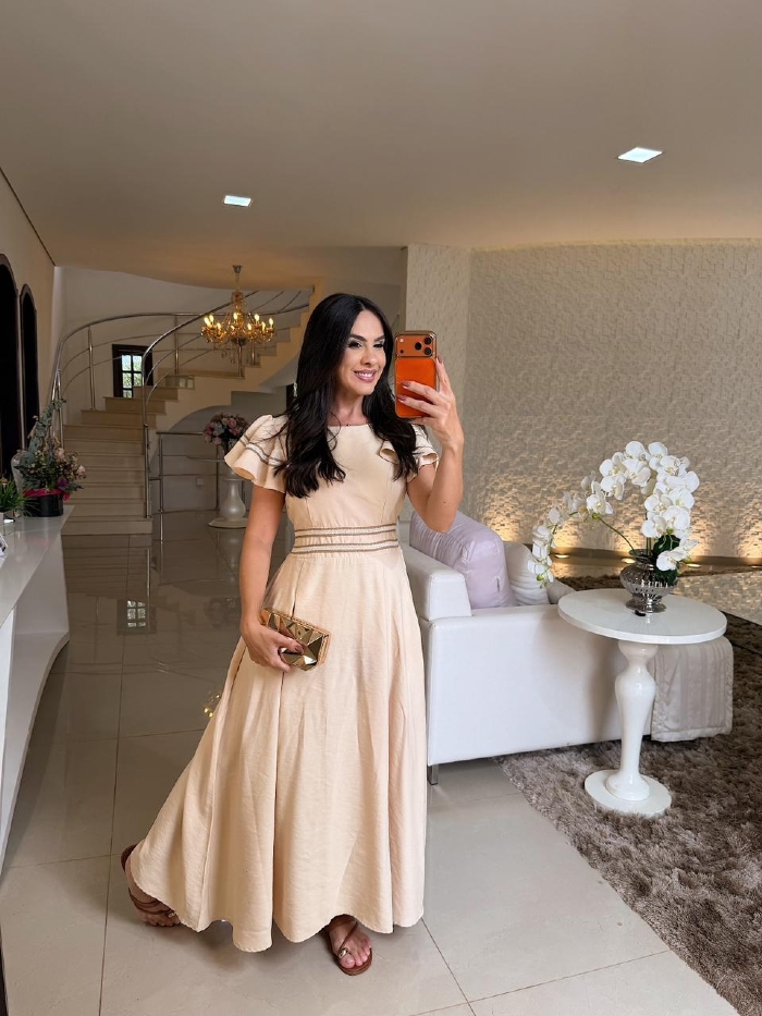 Vestido Maria Fernanda Areia