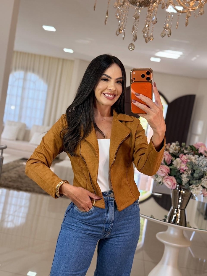Jaqueta Suede Maria Eduarda Caramelo