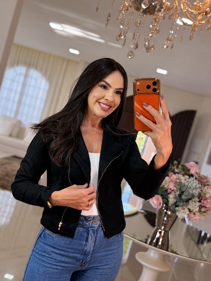 Jaqueta Suede Maria Eduarda Preta