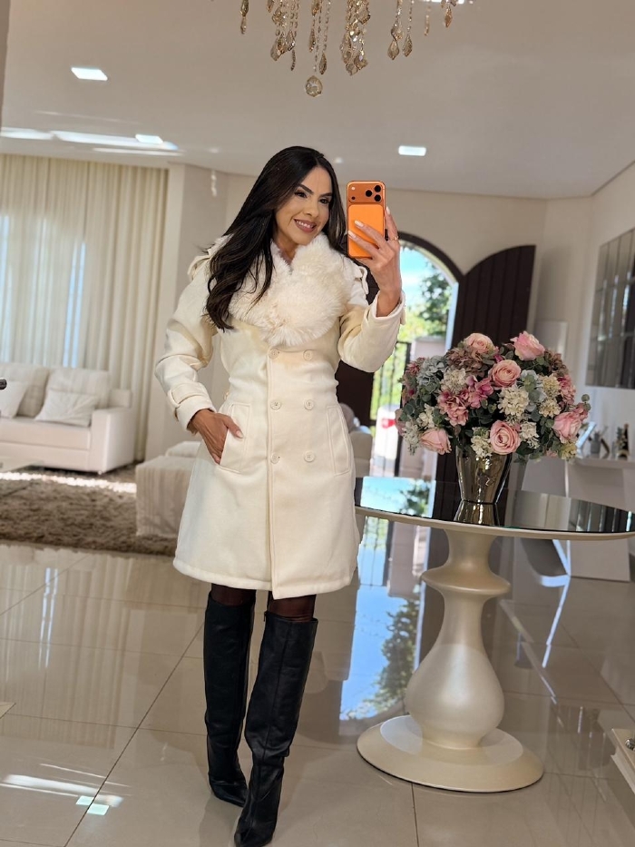 Sobretudo Lã Batida Importado Aline Anne Branco