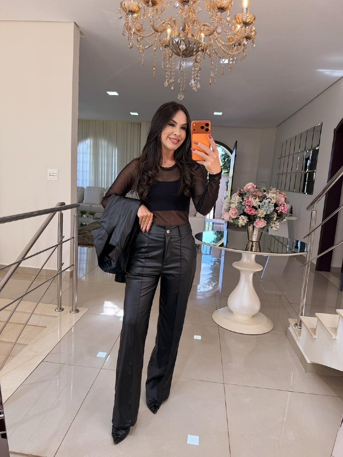 Calça Couro Elise Preto