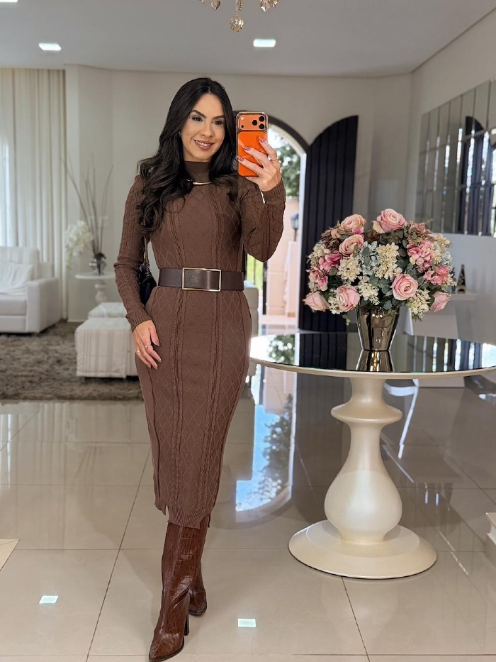 Vestido Tricô Yeda Marrom