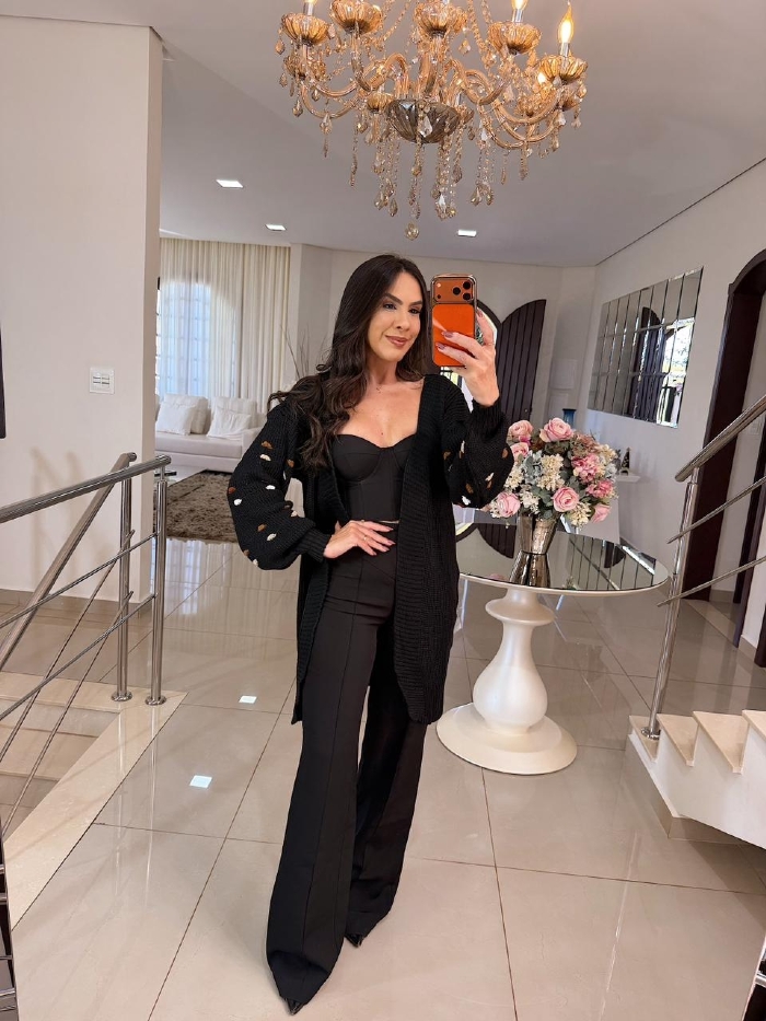 Máxi Cardigan em Tricô Preto