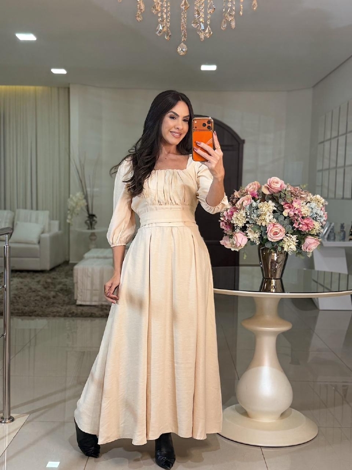 Vestido Solange Areia