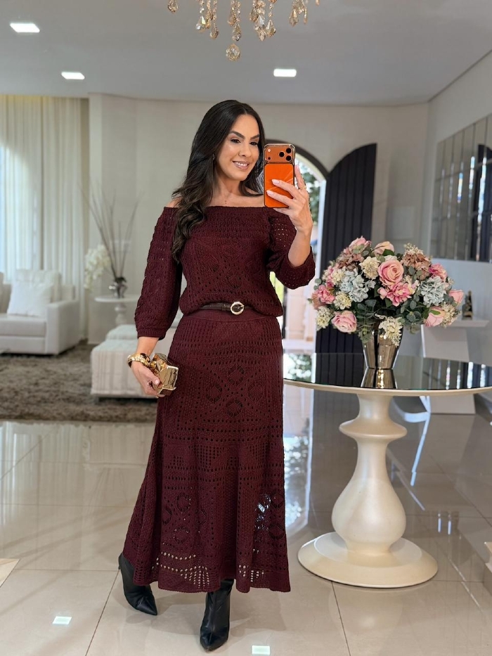 Conjunto Tricô Helena Marsala