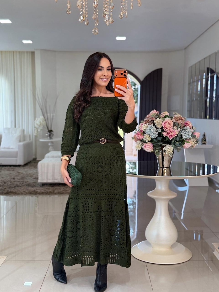 Conjunto Tricô Helena Verde Musgo