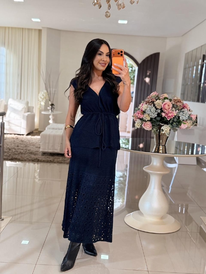 Conjunto Tricô Eleonora Azul Marinho
