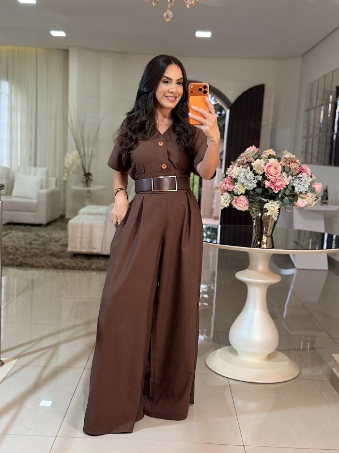 Macacão Pantalona Sarita Marrom