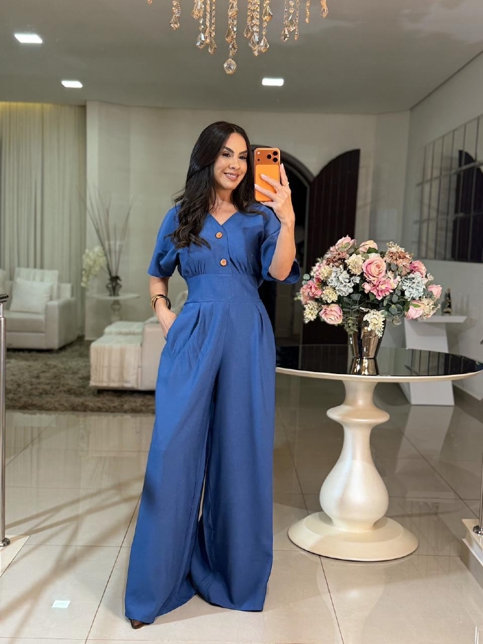 Macacão Pantalona Sarita Azul