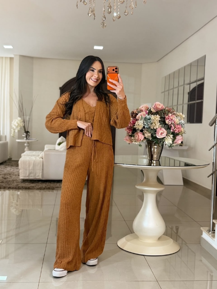 Conjunto Tricô Clarissa Caramelo