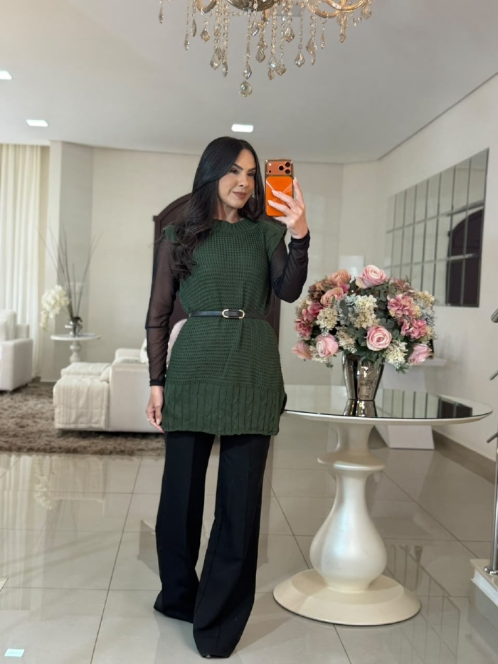 Colete Tricô Camila Verde Militar