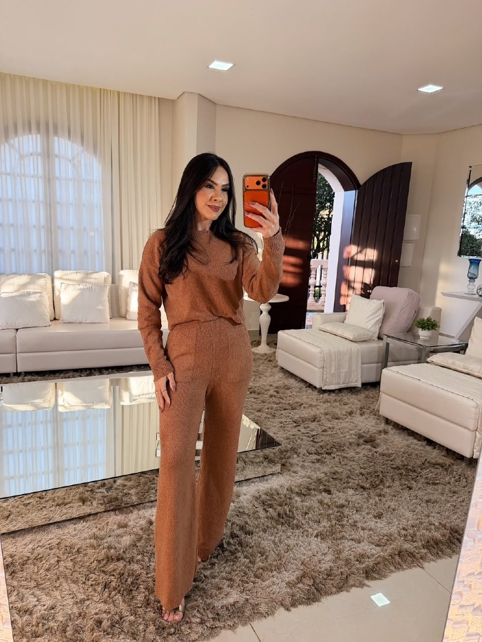 Conjunto Tricô Madeline Caramelo