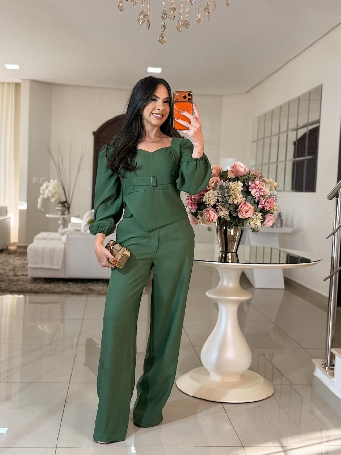 Conjunto Alfaiataria Claudia Verde Militar