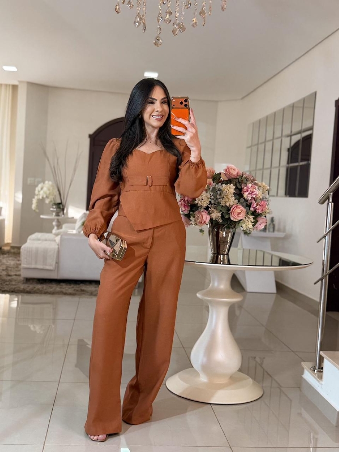 Conjunto Alfaiataria Claudia Caramelo