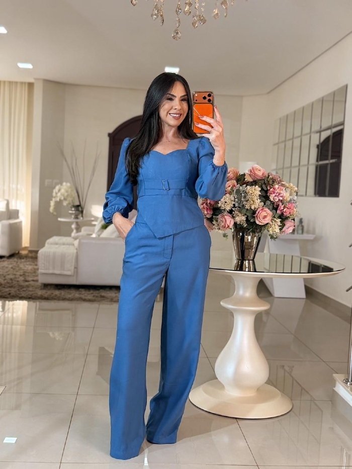 Conjunto Alfaiataria Claudia Azul Piscina