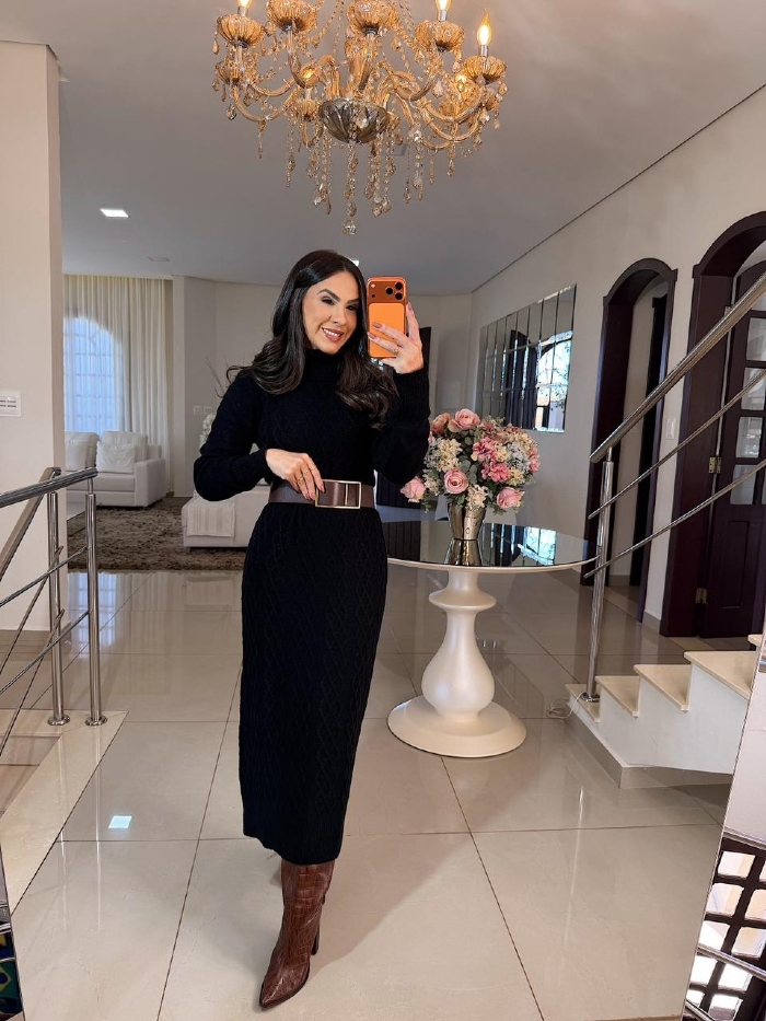 Vestido Tricô Mídi Verona Preto