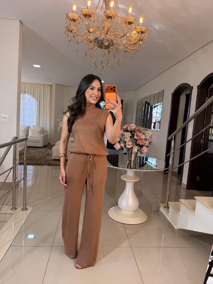 Conjunto Importado Tricô Laísse Caramelo