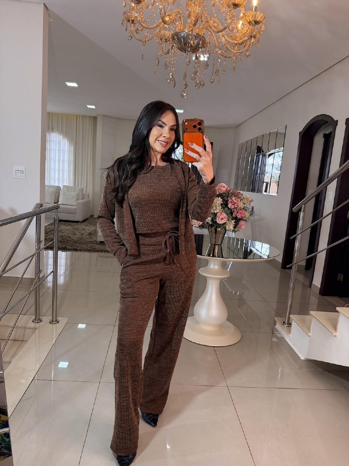 Conjunto Ravena Malha Rib. Marrom