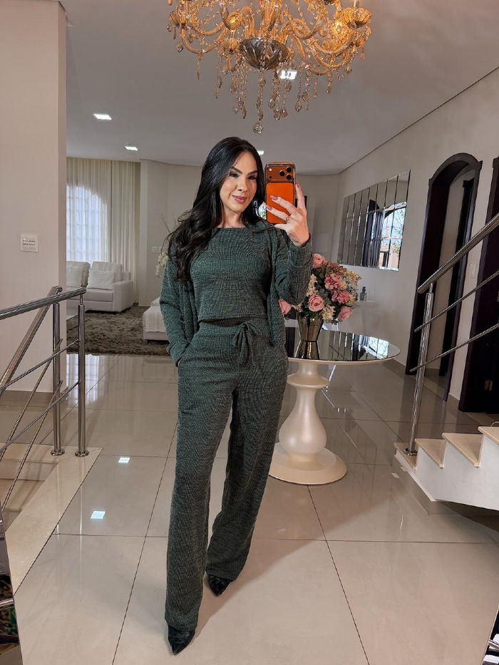 Conjunto Ravena Malha Rib. Verde Militar