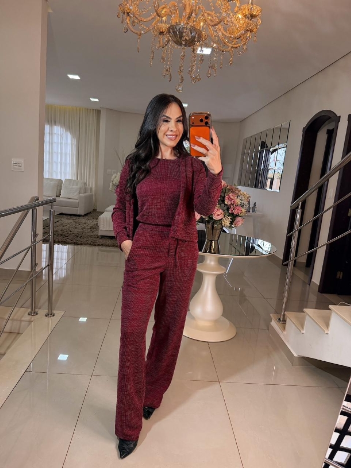 Conjunto Ravena Malha Rib. Bordô