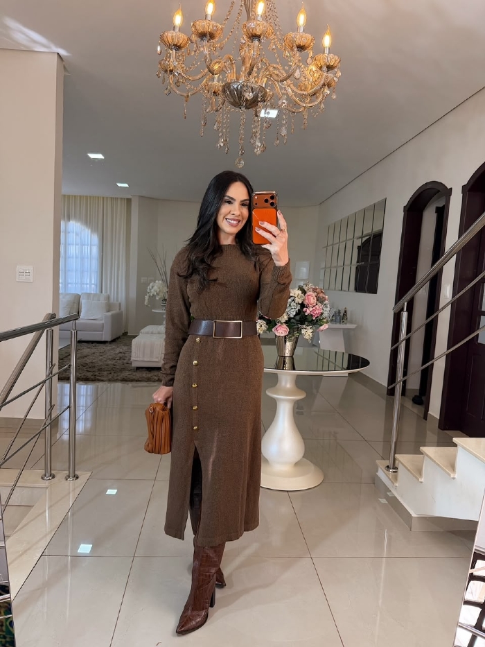 Vestido em Tricô Clara Marrom