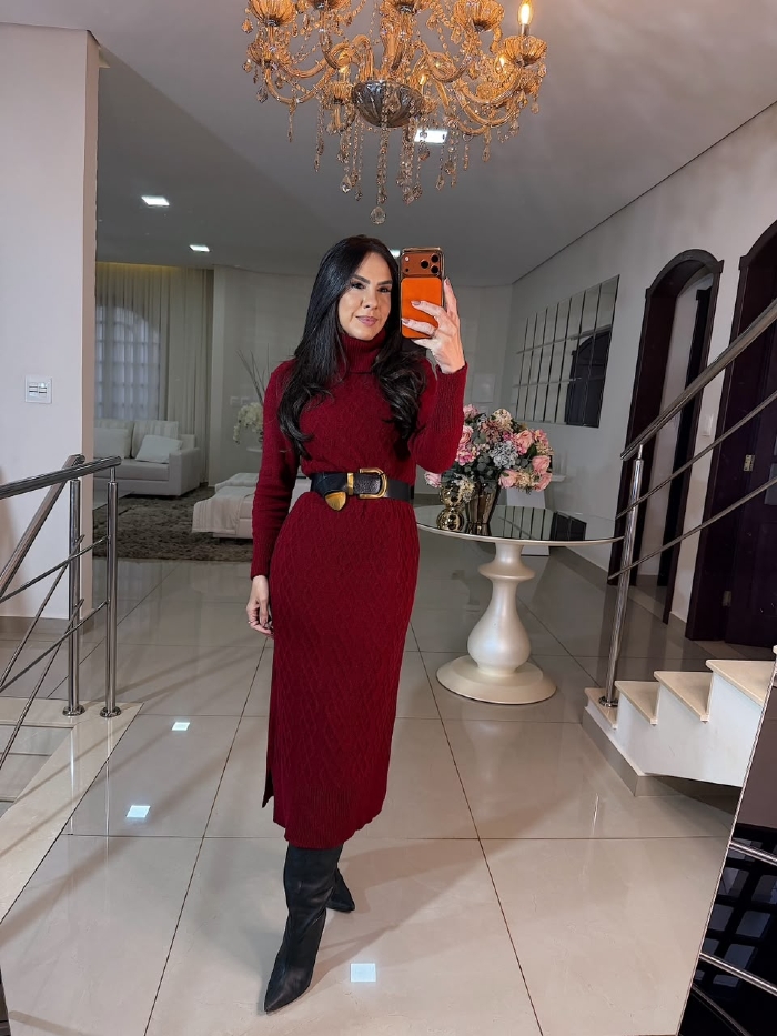 Vestido Tricô Mídi Verona Marsala