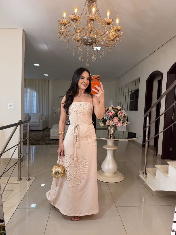 Vestido Bordado Maria Lua Nude
