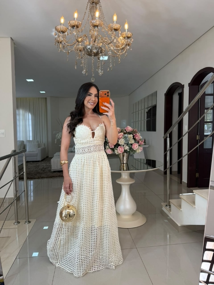 Vestido Importado em Renda Guipir Melissa Off White