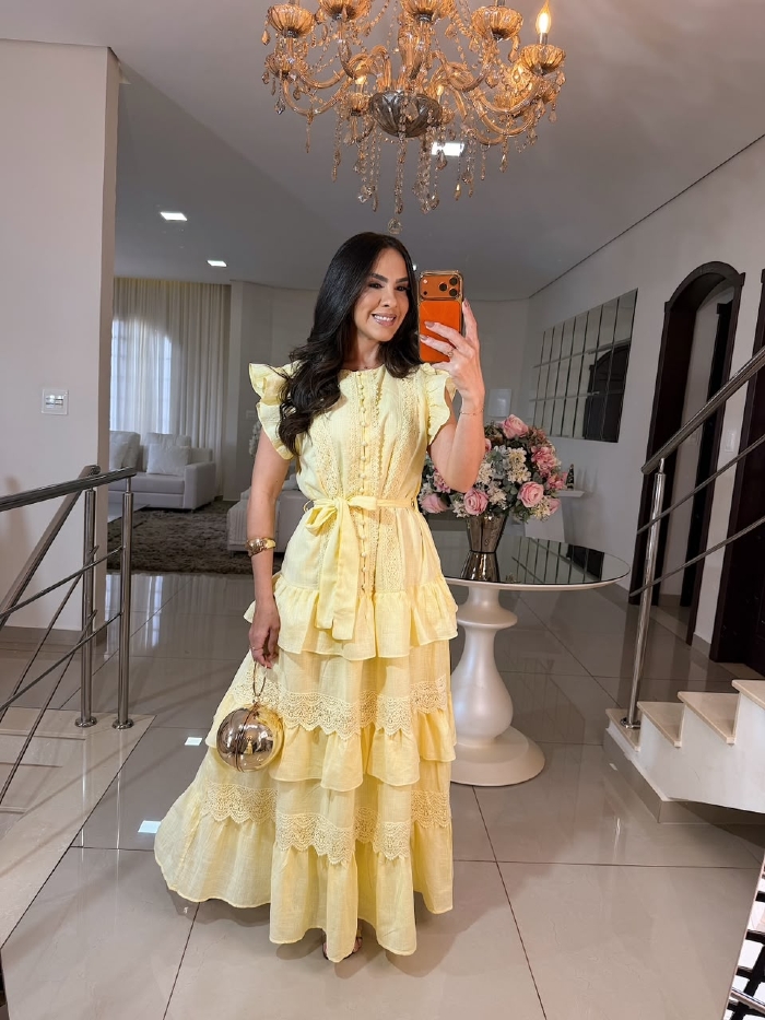 Vestido Importado Maria Estela Amarelo