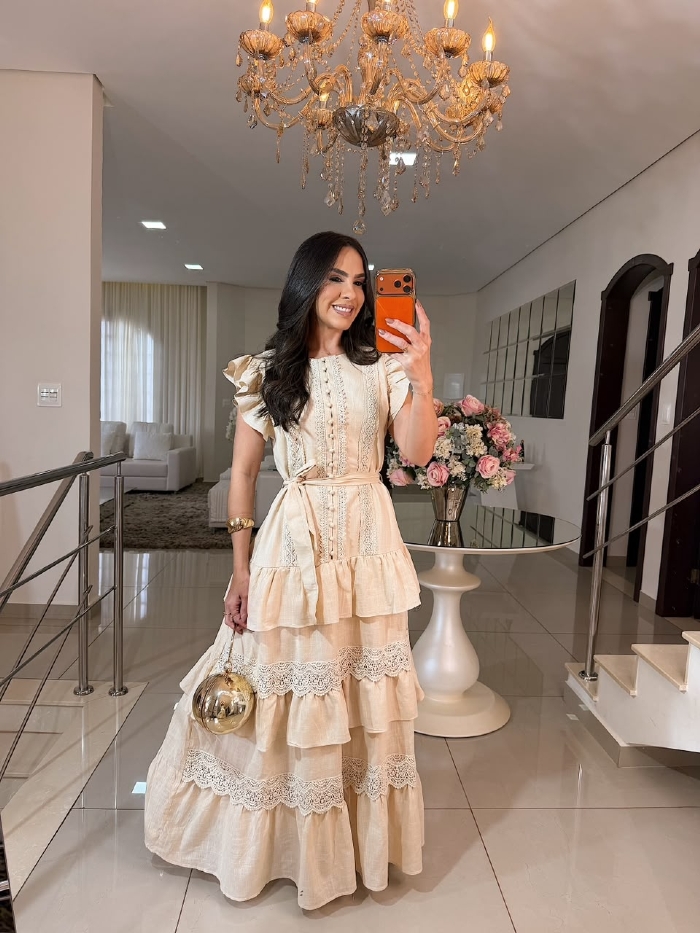 Vestido Importado Maria Estela Areia
