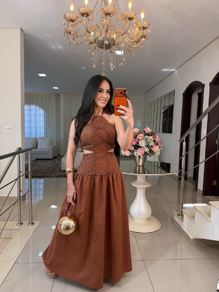 Vestido Longo Regina Marrom