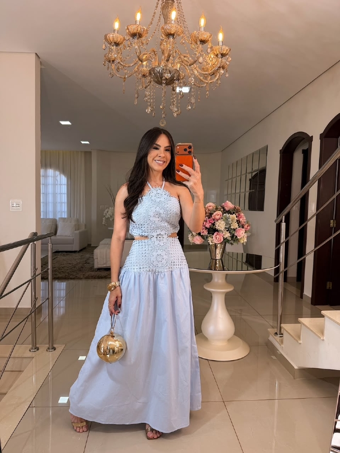 Vestido Longo Regina Azul Bebê
