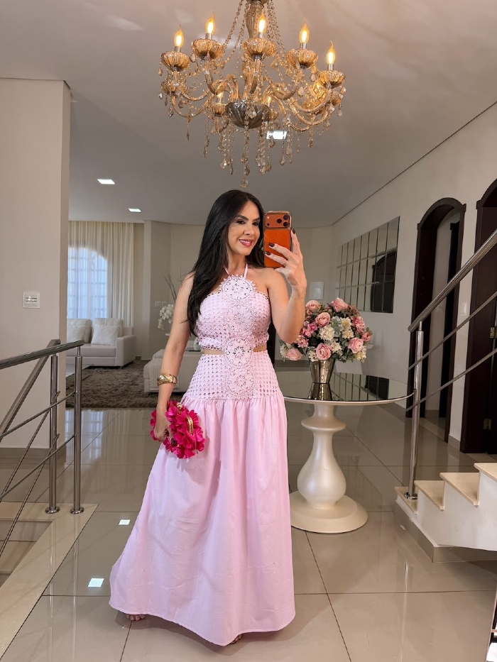 Vestido Longo Regina Rosa Bebê