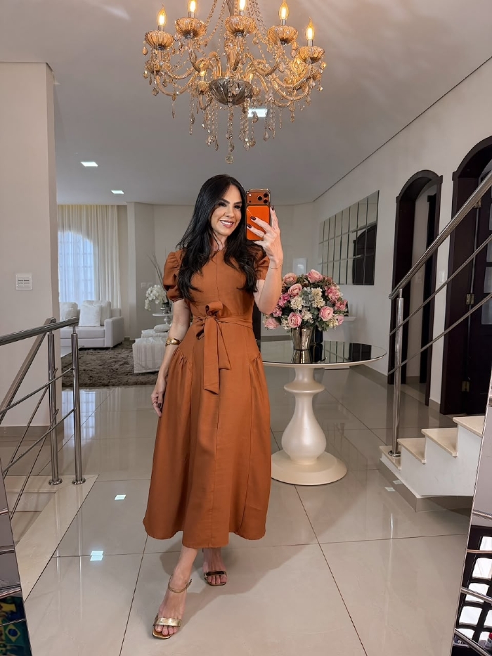 Vestido Ana Lúcia Caramelo