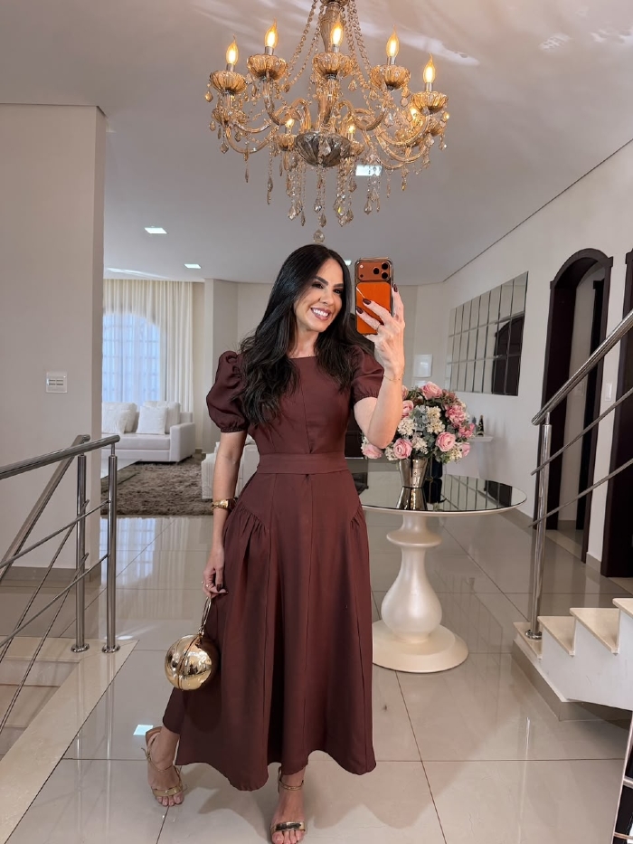 Vestido Ana Lúcia Marrom
