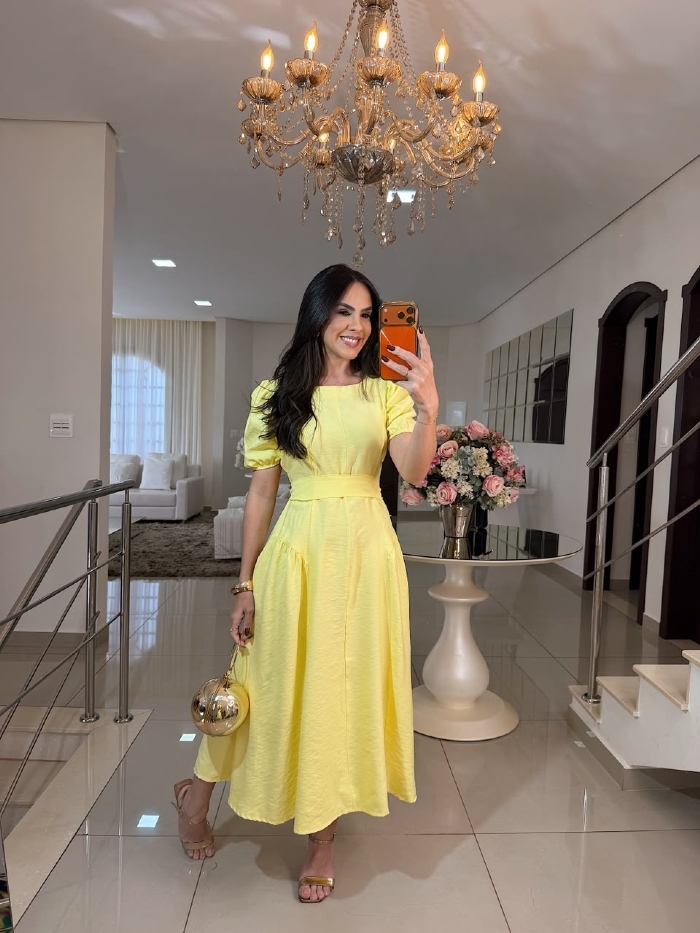 Vestido Ana Lúcia Amarelo Manteiga