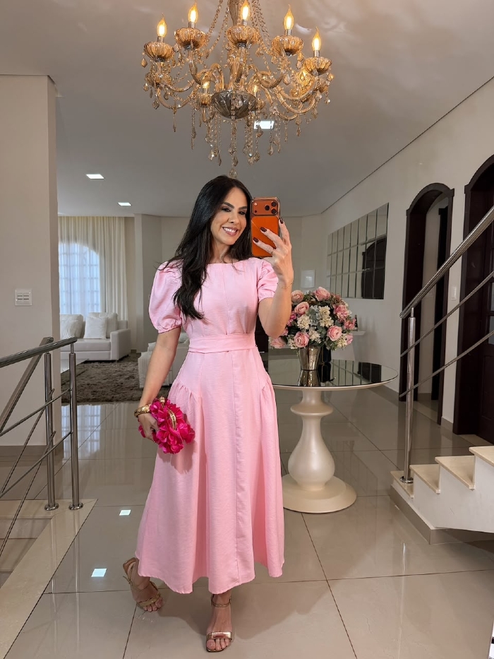 Vestido Ana Lúcia Rosa Claro