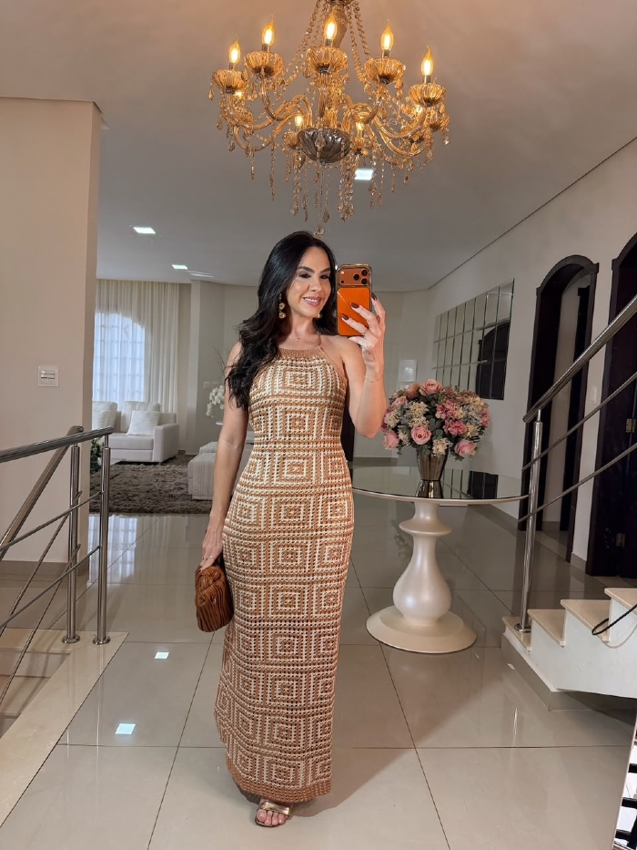 Vestido em Tricô Samara Nude e Off