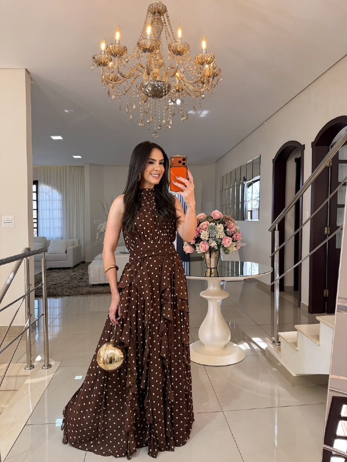 Vestido Thuany Marrom Poá