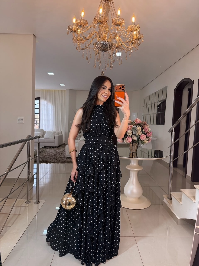 Vestido Thuany Preto Poá