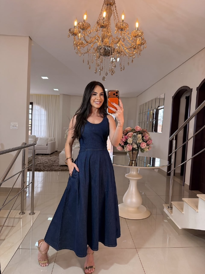 Vestido Maria Clara Jeans Escuro