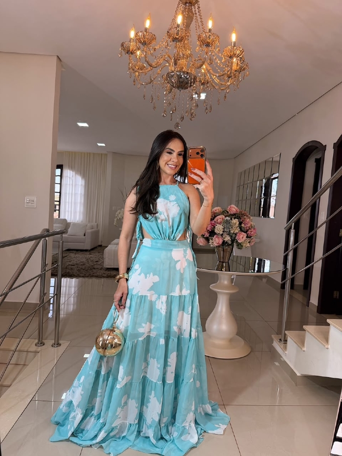 Vestido Ana Maria Azul Estampado