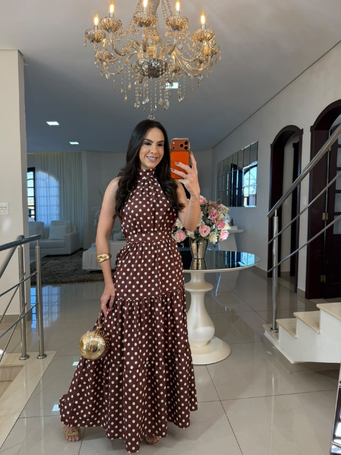 Vestido Maria Elisa Poá Marrom