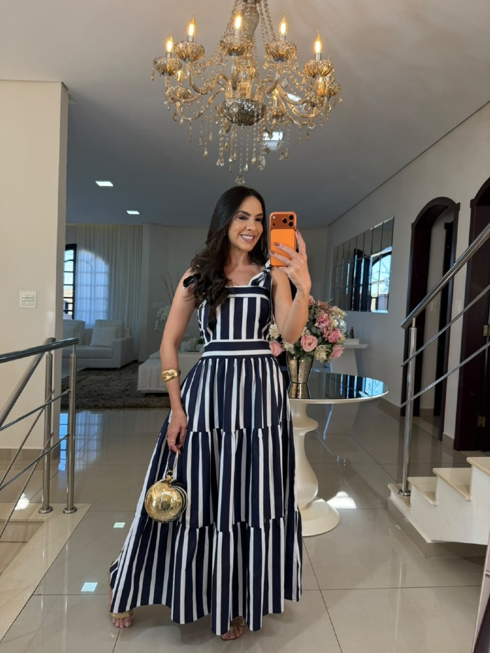 Vestido Emma Listrado Preto