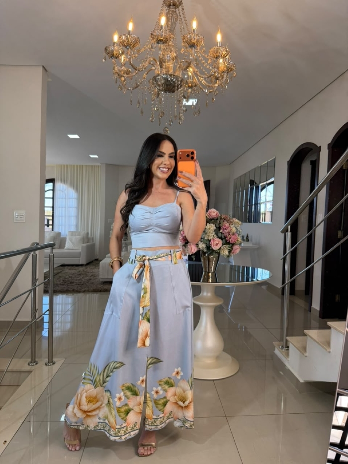 Conjunto Karoline Azul Bebê Estampado