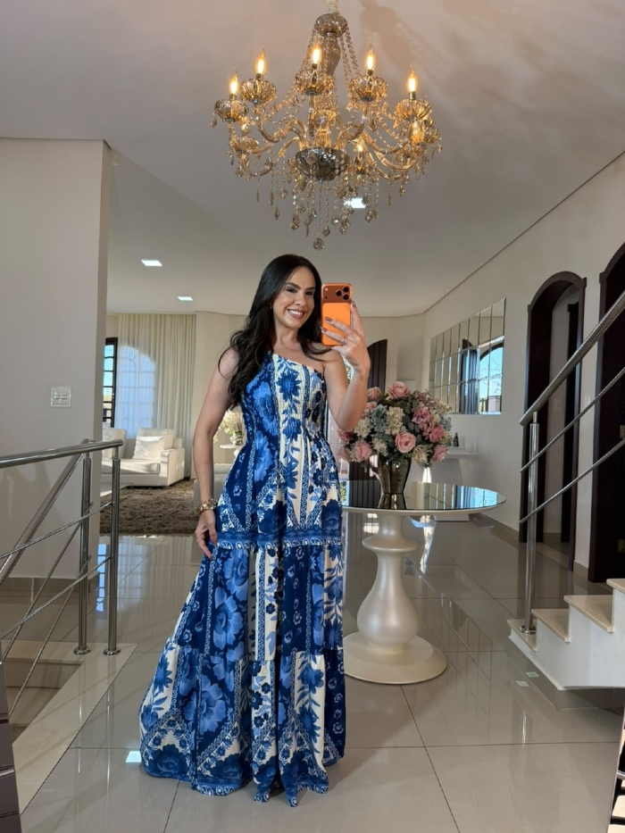 Vestido Vaneida Azul Estampado